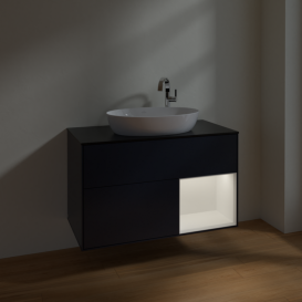 Тумба под раковину Villeroy & Boch Finion 100х50,1 см с подсветкой МДФ темно-синий матовый лак/стекло черное матовое F902MTHG