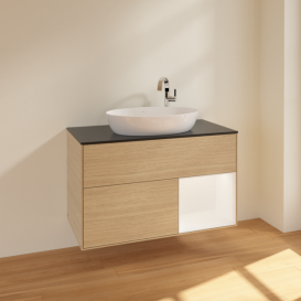 Тумба под раковину Villeroy & Boch Finion 100х50,1 см с подсветкой МДФ шпон дуба/стекло черное матовое F902MTPC