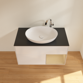 Тумба под раковину Villeroy & Boch Finion 100х50,1 см с подсветкой МДФ глянцевый белый лак/стекло черное матовое F902PCGF