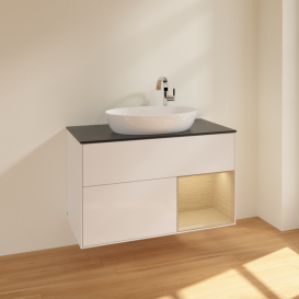 Тумба под раковину Villeroy & Boch Finion 100х50,1 см с подсветкой МДФ глянцевый белый лак/стекло черное матовое F902PCGF