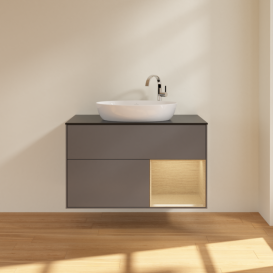 Тумба под раковину Villeroy & Boch Finion 100х50,1 см с подсветкой МДФ антрацит матовый лак/стекло черное матовое F902PCGK