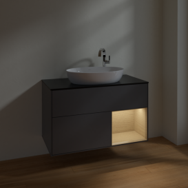 Тумба под раковину Villeroy & Boch Finion 100х50,1 см с подсветкой МДФ антрацит матовый лак/стекло черное матовое F902PCGK