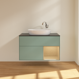 Тумба под раковину Villeroy & Boch Finion 100х50,1 см с подсветкой МДФ оливковый матовый лак/стекло черное матовое F902PCGM