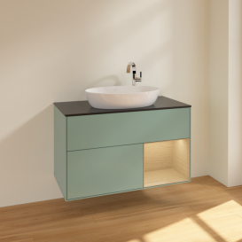 Тумба под раковину Villeroy & Boch Finion 100х50,1 см с подсветкой МДФ оливковый матовый лак/стекло черное матовое F902PCGM