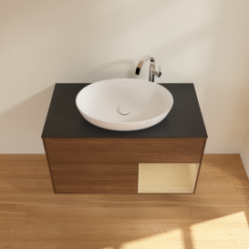 Тумба под раковину Villeroy & Boch Finion 100х50,1 см с подсветкой МДФ шпон грецкого ореха/стекло черное матовое F902PCGN