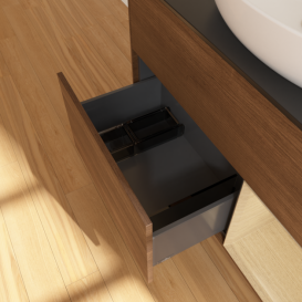 Тумба под раковину Villeroy & Boch Finion 100х50,1 см с подсветкой МДФ шпон грецкого ореха/стекло черное матовое F902PCGN