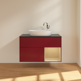 Тумба под раковину Villeroy & Boch Finion 100х50,1 см с подсветкой МДФ пион матовый лак/стекло черное матовое F902PCHB