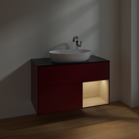 Тумба под раковину Villeroy & Boch Finion 100х50,1 см с подсветкой МДФ пион матовый лак/стекло черное матовое F902PCHB