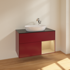 Тумба под раковину Villeroy & Boch Finion 100х50,1 см с подсветкой МДФ пион матовый лак/стекло черное матовое F902PCHB