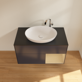 Тумба под раковину Villeroy & Boch Finion 100х50,1 см с подсветкой МДФ темно-синий матовый лак/стекло черное матовое F902PCHG
