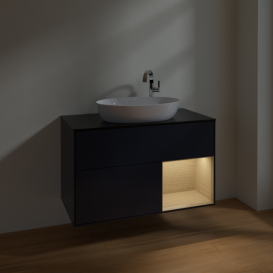 Тумба под раковину Villeroy & Boch Finion 100х50,1 см с подсветкой МДФ темно-синий матовый лак/стекло черное матовое F902PCHG