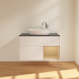 Тумба под раковину Villeroy & Boch Finion 100х50,1 см с подсветкой МДФ белый матовый лак/стекло черное матовое F902PCMT