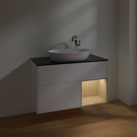 Тумба под раковину Villeroy & Boch Finion 100х50,1 см с подсветкой МДФ белый матовый лак/стекло черное матовое F902PCMT