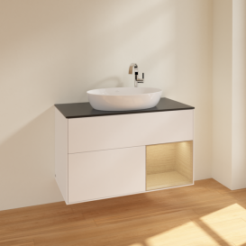 Тумба под раковину Villeroy & Boch Finion 100х50,1 см с подсветкой МДФ белый матовый лак/стекло черное матовое F902PCMT