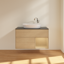 Тумба под раковину Villeroy & Boch Finion 100х50,1 см с подсветкой МДФ шпон дуба/стекло черное матовое F902PCPC