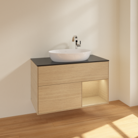 Тумба под раковину Villeroy & Boch Finion 100х50,1 см с подсветкой МДФ шпон дуба/стекло черное матовое F902PCPC