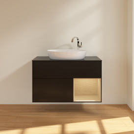 Тумба под раковину Villeroy & Boch Finion 100х50,1 см с подсветкой МДФ черный матовый лак/стекло черное матовое F902PCPD