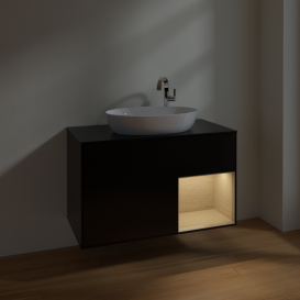 Тумба под раковину Villeroy & Boch Finion 100х50,1 см с подсветкой МДФ черный матовый лак/стекло черное матовое F902PCPD
