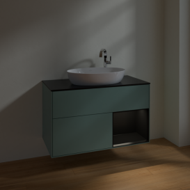 Тумба под раковину Villeroy & Boch Finion 100х50,1 см с подсветкой МДФ оливковый матовый лак/стекло черное матовое F902PDGM