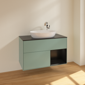 Тумба под раковину Villeroy & Boch Finion 100х50,1 см с подсветкой МДФ оливковый матовый лак/стекло черное матовое F902PDGM