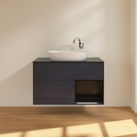 Тумба под раковину Villeroy & Boch Finion 100х50,1 см с подсветкой МДФ темно-синий матовый лак/стекло черное матовое F902PDHG