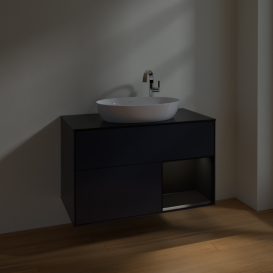Тумба под раковину Villeroy & Boch Finion 100х50,1 см с подсветкой МДФ темно-синий матовый лак/стекло черное матовое F902PDHG
