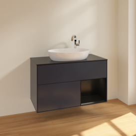 Тумба под раковину Villeroy & Boch Finion 100х50,1 см с подсветкой МДФ темно-синий матовый лак/стекло черное матовое F902PDHG