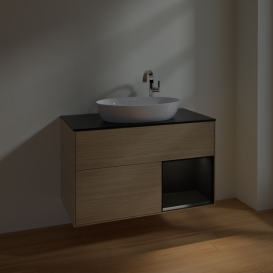 Тумба под раковину Villeroy & Boch Finion 100х50,1 см с подсветкой МДФ шпон дуба/стекло черное матовое F902PDPC