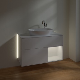 Тумба под раковину Villeroy & Boch Finion 100х50,1 см с подсветкой МДФ глянцевый белый лак/стекло белое матовое G901GFGF