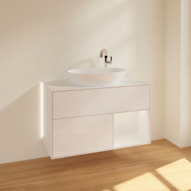 Тумба под раковину Villeroy & Boch Finion 100х50,1 см с подсветкой МДФ глянцевый белый лак/стекло белое матовое G901GFGF