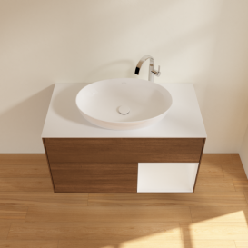 Тумба под раковину Villeroy & Boch Finion 100х50,1 см с подсветкой МДФ шпон грецкого ореха/стекло белое матовое G901GFGN