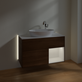 Тумба под раковину Villeroy & Boch Finion 100х50,1 см с подсветкой МДФ шпон грецкого ореха/стекло белое матовое G901GFGN