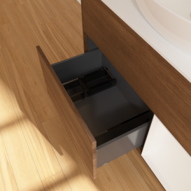 Тумба под раковину Villeroy & Boch Finion 100х50,1 см с подсветкой МДФ шпон грецкого ореха/стекло белое матовое G901GFGN