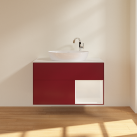 Тумба под раковину Villeroy & Boch Finion 100х50,1 см с подсветкой МДФ пион матовый лак/стекло белое матовое G901GFHB