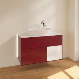 Тумба под раковину Villeroy & Boch Finion 100х50,1 см с подсветкой МДФ пион матовый лак/стекло белое матовое G901GFHB