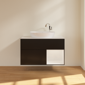 Тумба под раковину Villeroy & Boch Finion 100х50,1 см с подсветкой МДФ черный матовый лак/стекло белое матовое G901GFPD