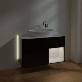 Тумба под раковину Villeroy & Boch Finion 100х50,1 см с подсветкой МДФ черный матовый лак/стекло белое матовое G901GFPD
