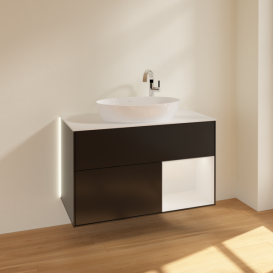 Тумба под раковину Villeroy & Boch Finion 100х50,1 см с подсветкой МДФ черный матовый лак/стекло белое матовое G901GFPD
