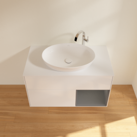 Тумба під раковину Villeroy & Boch Finion 100х50,1 см з підсвіткою МДФ білий глянцевий лак/скло біле матове G901GKGF