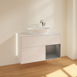 Тумба під раковину Villeroy & Boch Finion 100х50,1 см з підсвіткою МДФ білий глянцевий лак/скло біле матове G901GKGF