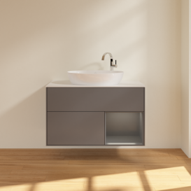 Тумба под раковину Villeroy & Boch Finion 100х50,1 см с подсветкой МДФ антрацит матовый лак/стекло белое матовое G901GKGK