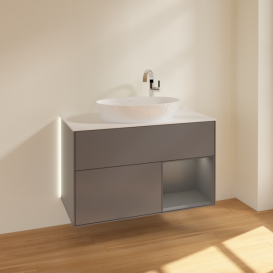Тумба под раковину Villeroy & Boch Finion 100х50,1 см с подсветкой МДФ антрацит матовый лак/стекло белое матовое G901GKGK