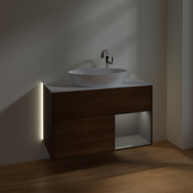 Тумба под раковину Villeroy & Boch Finion 100х50,1 см с подсветкой МДФ шпон грецкого ореха/стекло белое матовое G901GKGN