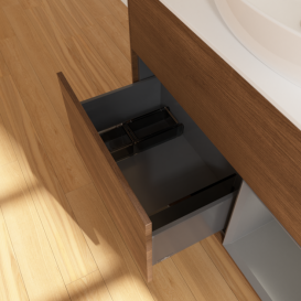 Тумба под раковину Villeroy & Boch Finion 100х50,1 см с подсветкой МДФ шпон грецкого ореха/стекло белое матовое G901GKGN