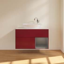 Тумба под раковину Villeroy & Boch Finion 100х50,1 см с подсветкой МДФ пион матовый лак/стекло белое матовое G901GKHB