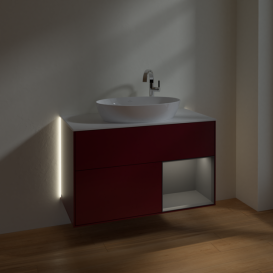 Тумба под раковину Villeroy & Boch Finion 100х50,1 см с подсветкой МДФ пион матовый лак/стекло белое матовое G901GKHB