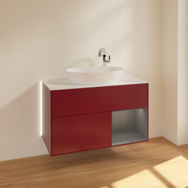 Тумба под раковину Villeroy & Boch Finion 100х50,1 см с подсветкой МДФ пион матовый лак/стекло белое матовое G901GKHB