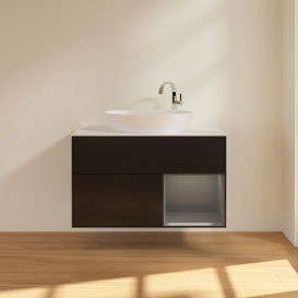 Тумба под раковину Villeroy & Boch Finion 100х50,1 см с подсветкой МДФ черный матовый лак/стекло белое матовое G901GKPD