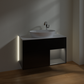 Тумба под раковину Villeroy & Boch Finion 100х50,1 см с подсветкой МДФ черный матовый лак/стекло белое матовое G901GKPD