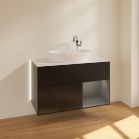 Тумба под раковину Villeroy & Boch Finion 100х50,1 см с подсветкой МДФ черный матовый лак/стекло белое матовое G901GKPD